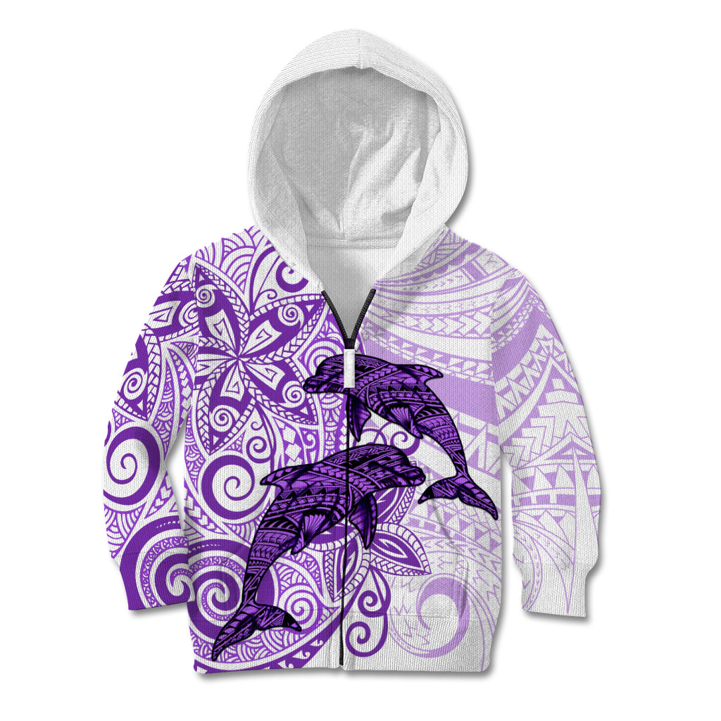 Polynesia Dolphins Kid Hoodie Valentine Day Floral Polynesian - Vintage Purple LT14 Zip Hoodie Purple - Polynesian Pride