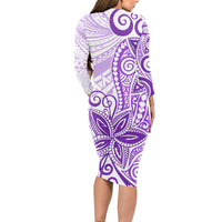 Polynesia Dolphins Long Sleeve Bodycon Dress Valentine Day Floral Polynesian - Vintage Purple LT14 - Polynesian Pride
