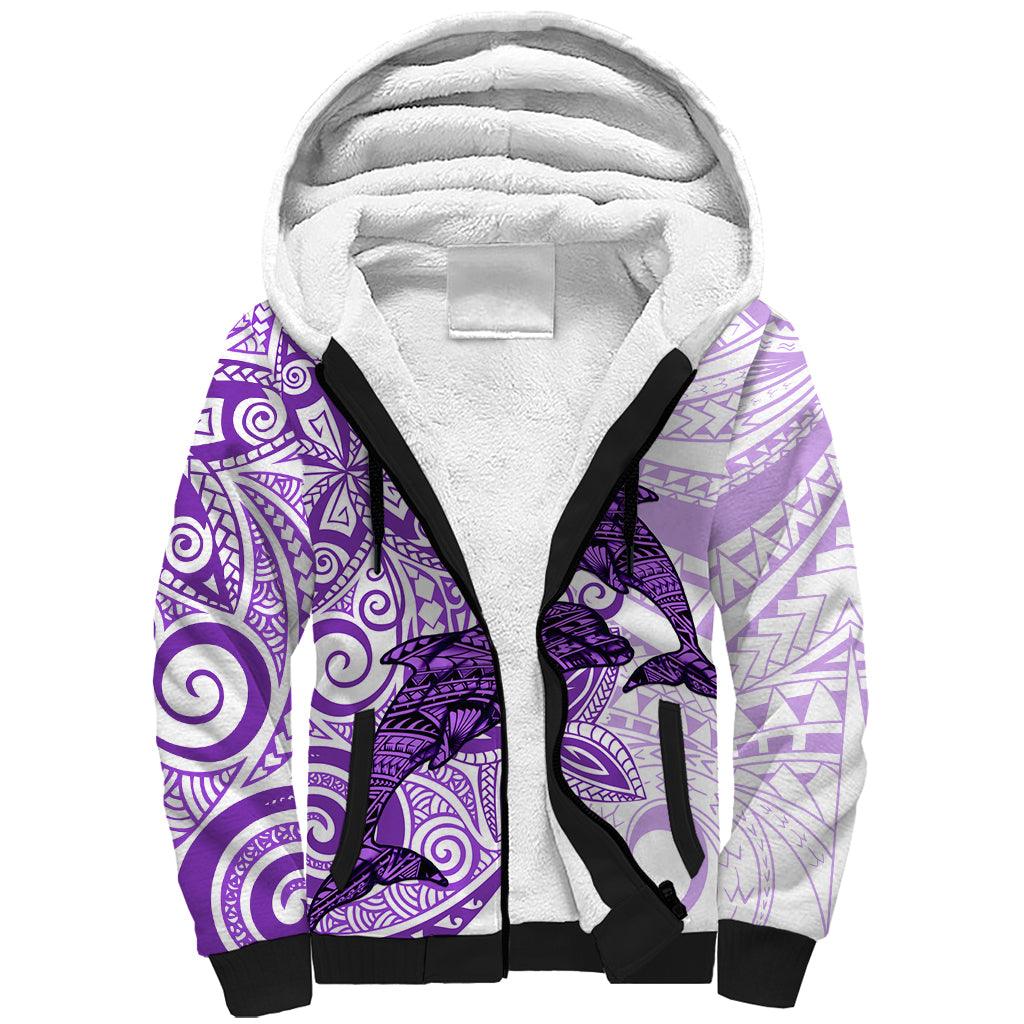 Polynesia Dolphins Sherpa Hoodie Valentine Day Floral Polynesian - Vintage Purple LT14 Unisex Purple - Polynesian Pride