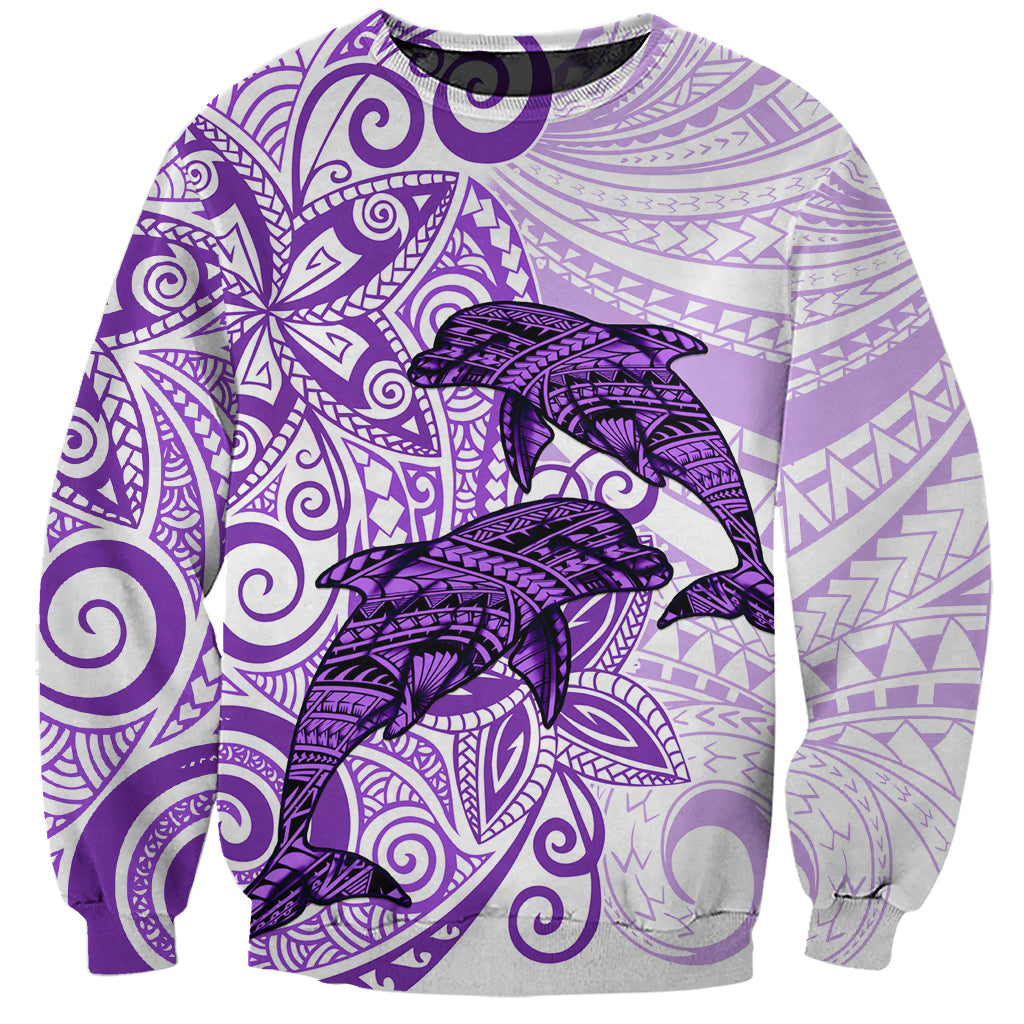 Polynesia Dolphins Sweatshirt Valentine Day Floral Polynesian - Vintage Purple LT14 Unisex Purple - Polynesian Pride