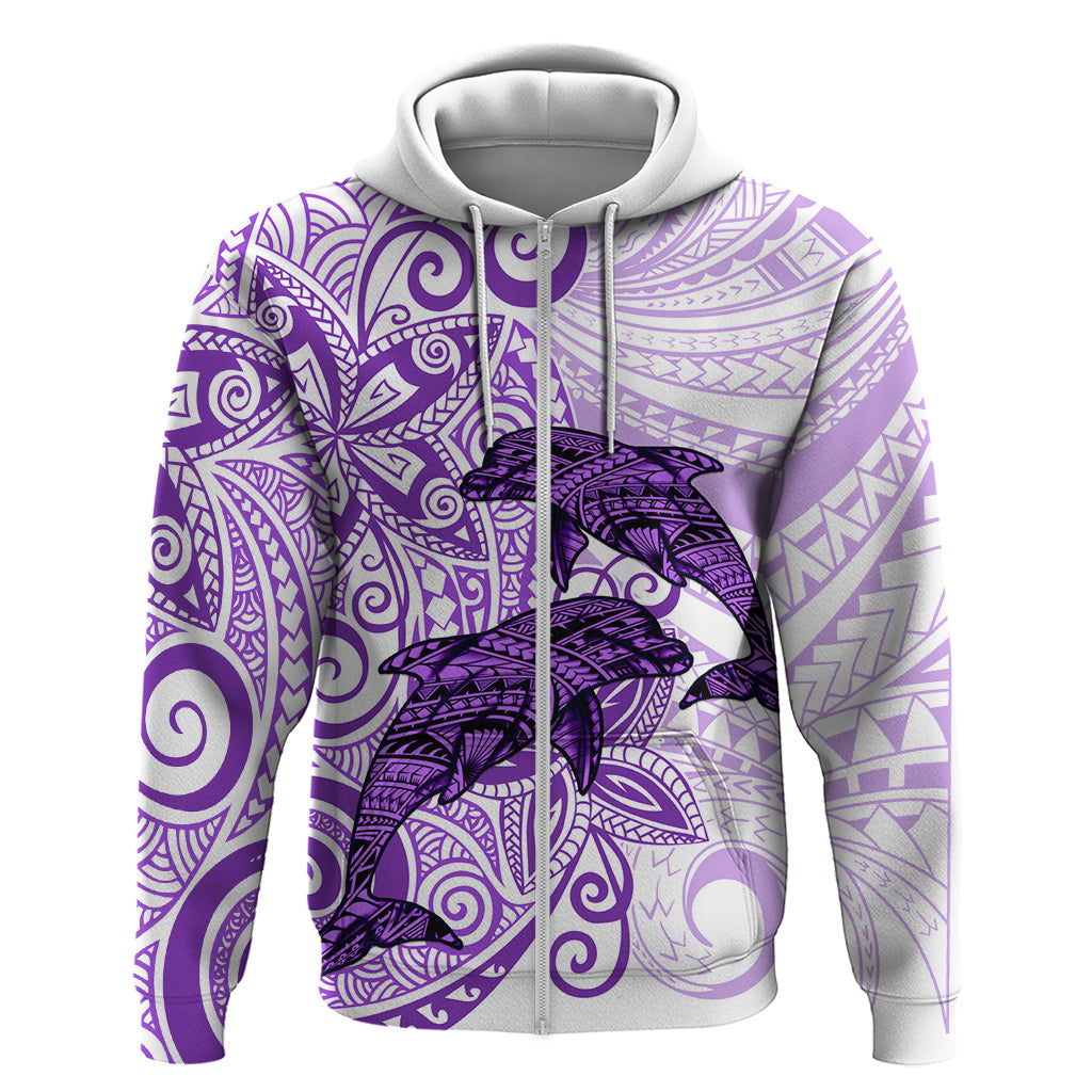 Polynesia Dolphins Zip Hoodie Valentine Day Floral Polynesian - Vintage Purple LT14 Zip Hoodie Purple - Polynesian Pride