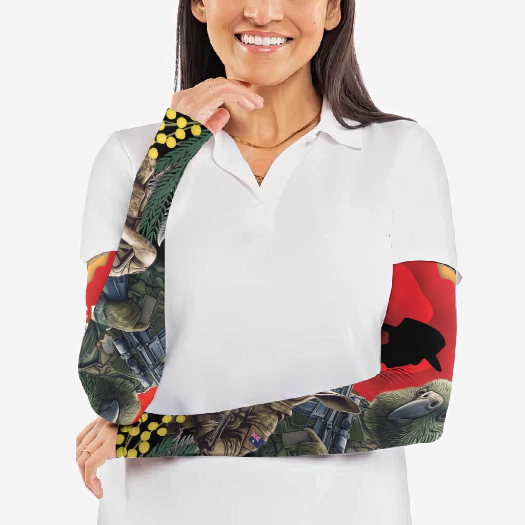 New Zealand and Australia ANZAC Day Arm Sleeves Sliver Fern Kakapo With Golden Wattle Kangaroo - Polynesian Pride