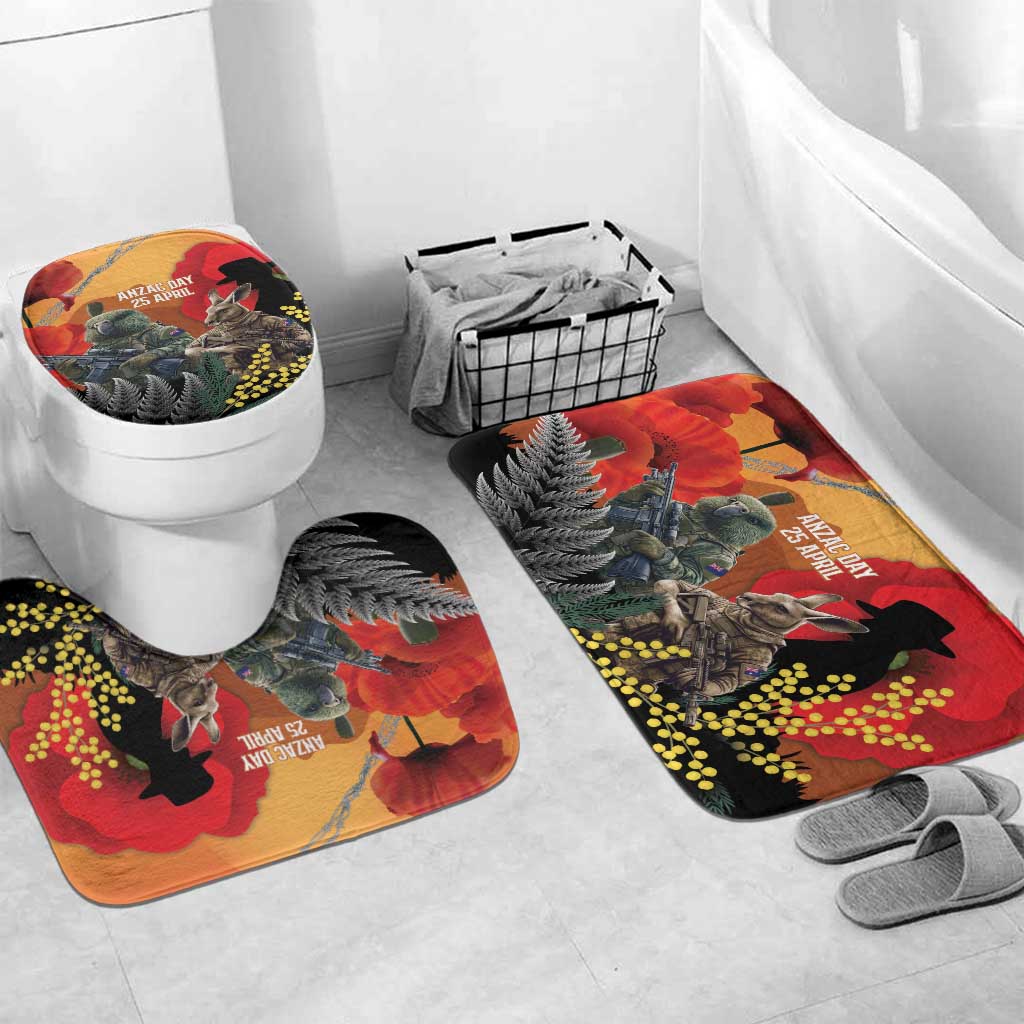 New Zealand and Australia ANZAC Day Bathroom Set Sliver Fern Kakapo With Golden Wattle Kangaroo - Polynesian Pride