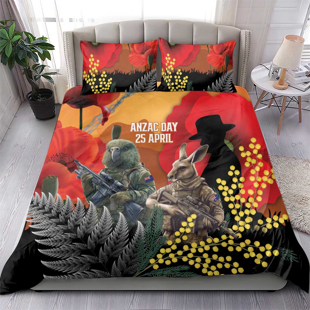 New Zealand and Australia ANZAC Day Bedding Set Sliver Fern Kakapo With Golden Wattle Kangaroo