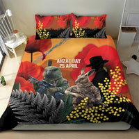 New Zealand and Australia ANZAC Day Bedding Set Sliver Fern Kakapo With Golden Wattle Kangaroo