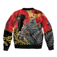 New Zealand and Australia ANZAC Day Bomber Jacket Sliver Fern Kakapo With Golden Wattle Kangaroo