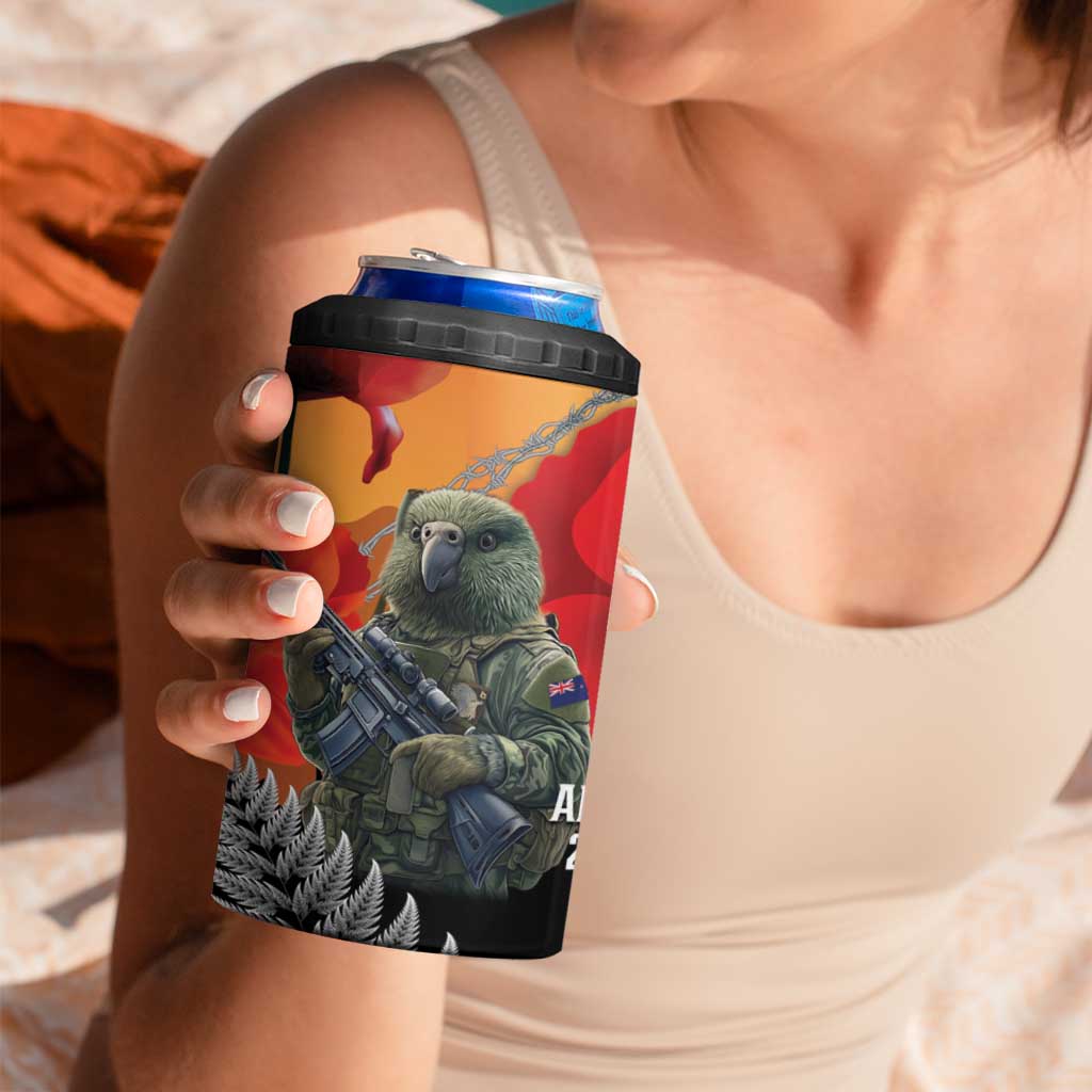New Zealand and Australia ANZAC Day 4 in 1 Can Cooler Tumbler Sliver Fern Kakapo With Golden Wattle Kangaroo LT14 - Polynesian Pride
