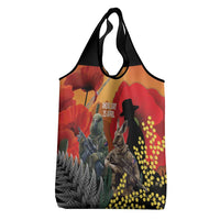 New Zealand and Australia ANZAC Day Grocery Bag Sliver Fern Kakapo With Golden Wattle Kangaroo