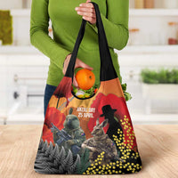 New Zealand and Australia ANZAC Day Grocery Bag Sliver Fern Kakapo With Golden Wattle Kangaroo