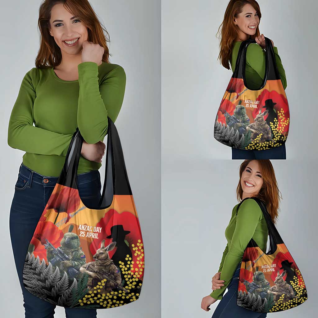 New Zealand and Australia ANZAC Day Grocery Bag Sliver Fern Kakapo With Golden Wattle Kangaroo
