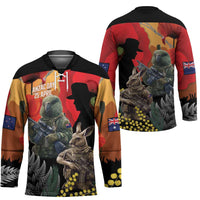 New Zealand and Australia ANZAC Day Hockey Jersey Sliver Fern Kakapo With Golden Wattle Kangaroo LT14 - Polynesian Pride