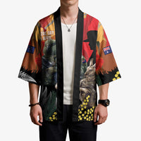 New Zealand and Australia ANZAC Day Kimono Sliver Fern Kakapo With Golden Wattle Kangaroo - Polynesian Pride