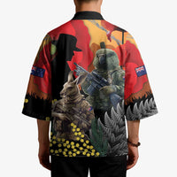 New Zealand and Australia ANZAC Day Kimono Sliver Fern Kakapo With Golden Wattle Kangaroo - Polynesian Pride