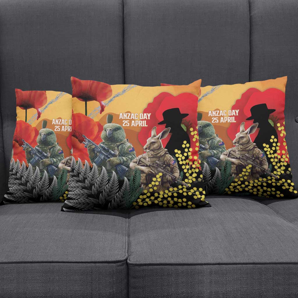 New Zealand and Australia ANZAC Day Pillow Cover Sliver Fern Kakapo With Golden Wattle Kangaroo LT14 - Polynesian Pride