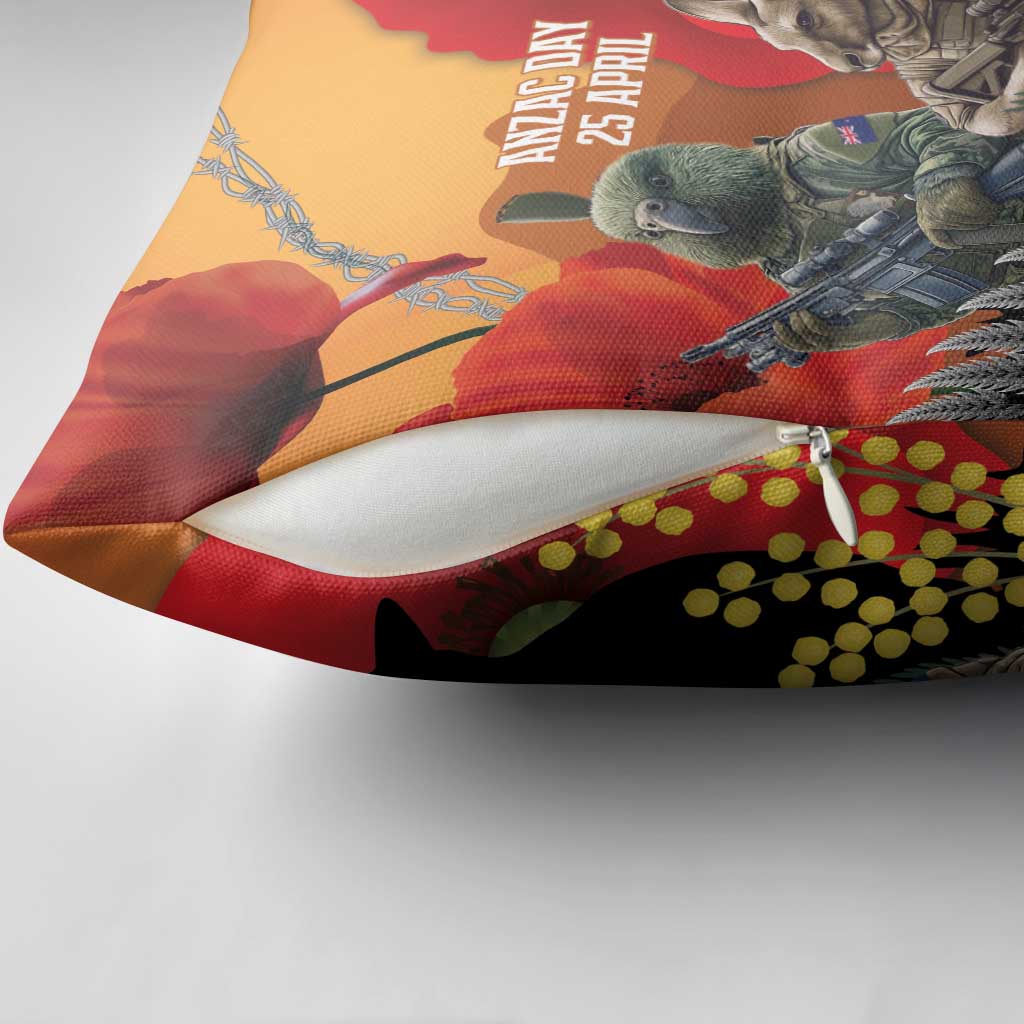 New Zealand and Australia ANZAC Day Pillow Cover Sliver Fern Kakapo With Golden Wattle Kangaroo LT14 - Polynesian Pride