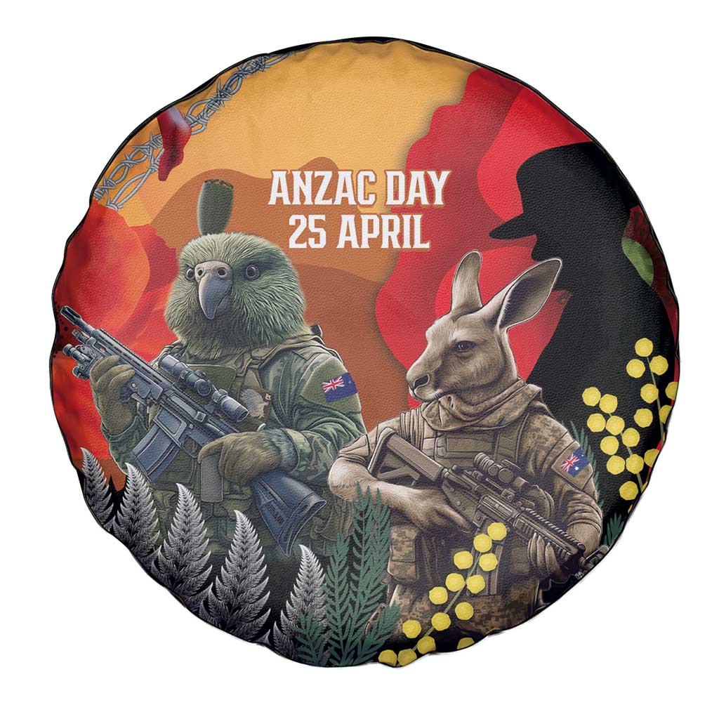 New Zealand and Australia ANZAC Day Spare Tire Cover Sliver Fern Kakapo With Golden Wattle Kangaroo