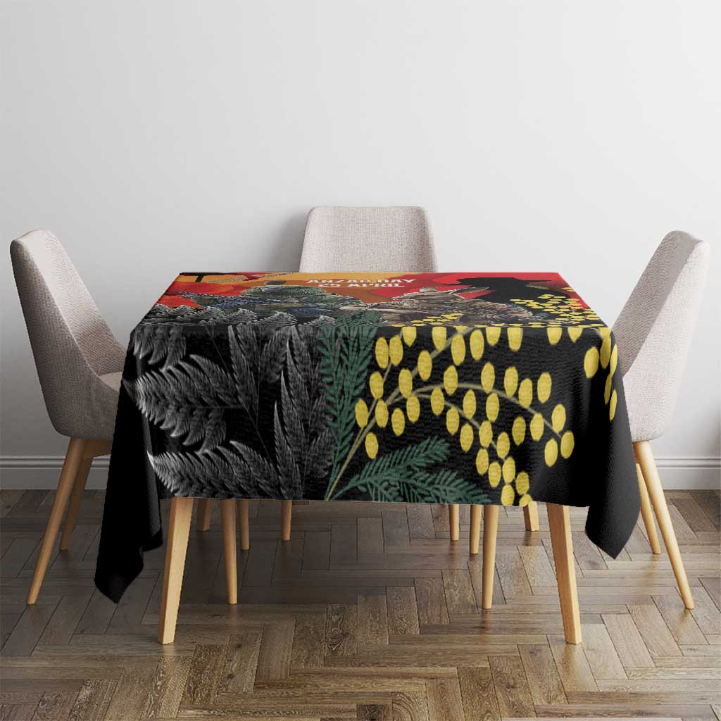 New Zealand and Australia ANZAC Day Tablecloth Sliver Fern Kakapo With Golden Wattle Kangaroo