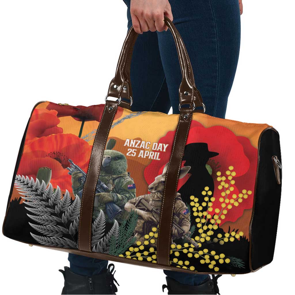 New Zealand and Australia ANZAC Day Travel Bag Sliver Fern Kakapo With Golden Wattle Kangaroo - Polynesian Pride