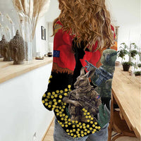 New Zealand and Australia ANZAC Day Women Casual Shirt Sliver Fern Kakapo With Golden Wattle Kangaroo LT14 - Polynesian Pride