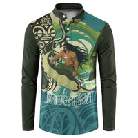 Aotearoa Tangaroa Atua Button Sweatshirt New Zealand God Of The Ocean LT14 Cyan - Polynesian Pride