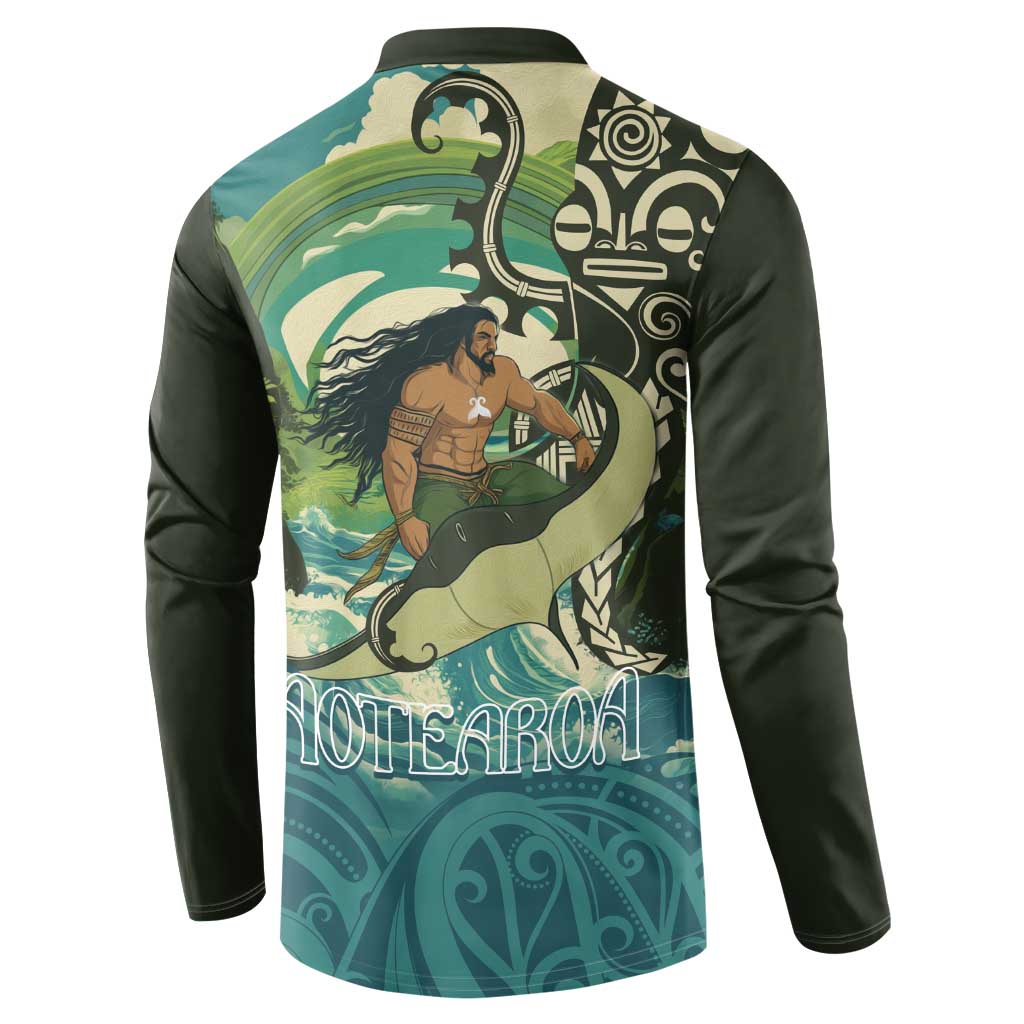 Aotearoa Tangaroa Atua Button Sweatshirt New Zealand God Of The Ocean LT14 - Polynesian Pride