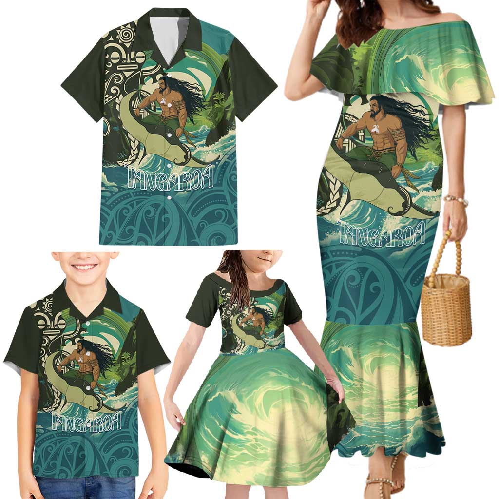 Aotearoa Tangaroa Atua Family Matching Mermaid Dress and Hawaiian Shirt New Zealand God Of The Ocean LT14 - Polynesian Pride