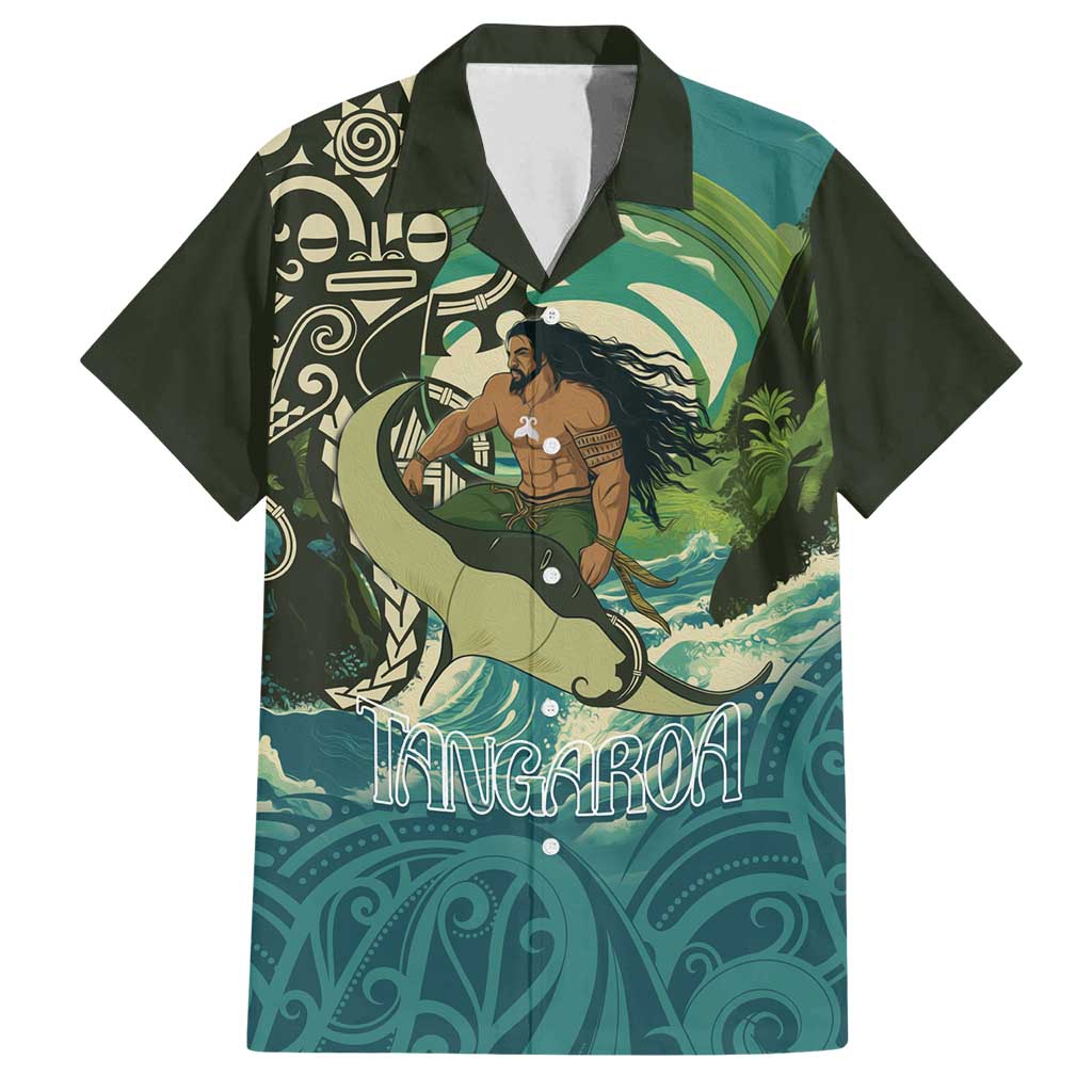 Aotearoa Tangaroa Atua Family Matching Off Shoulder Maxi Dress and Hawaiian Shirt New Zealand God Of The Ocean LT14 Dad's Shirt - Short Sleeve Cyan - Polynesian Pride