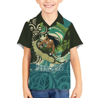 Aotearoa Tangaroa Atua Family Matching Off Shoulder Maxi Dress and Hawaiian Shirt New Zealand God Of The Ocean LT14 Son's Shirt Cyan - Polynesian Pride