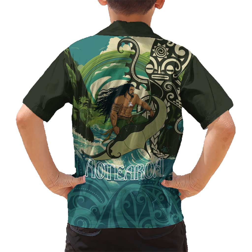 Aotearoa Tangaroa Atua Family Matching Short Sleeve Bodycon Dress and Hawaiian Shirt New Zealand God Of The Ocean LT14 - Polynesian Pride