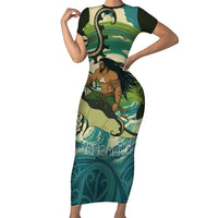Aotearoa Tangaroa Atua Family Matching Short Sleeve Bodycon Dress and Hawaiian Shirt New Zealand God Of The Ocean LT14 Mom's Dress Cyan - Polynesian Pride
