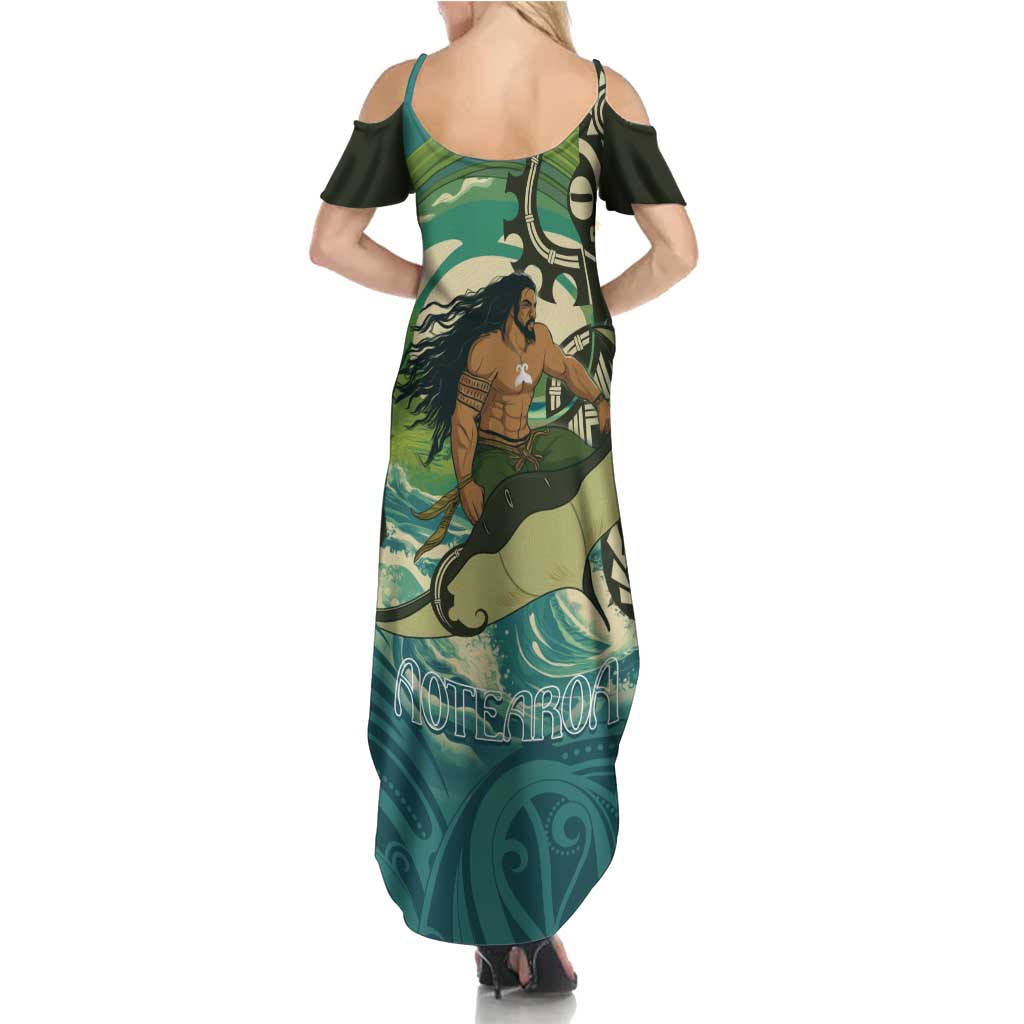 Aotearoa Tangaroa Atua Family Matching Summer Maxi Dress and Hawaiian Shirt New Zealand God Of The Ocean LT14 - Polynesian Pride