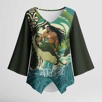 Aotearoa Tangaroa Atua Kimono Sleeve Blouse New Zealand God Of The Ocean - Polynesian Pride