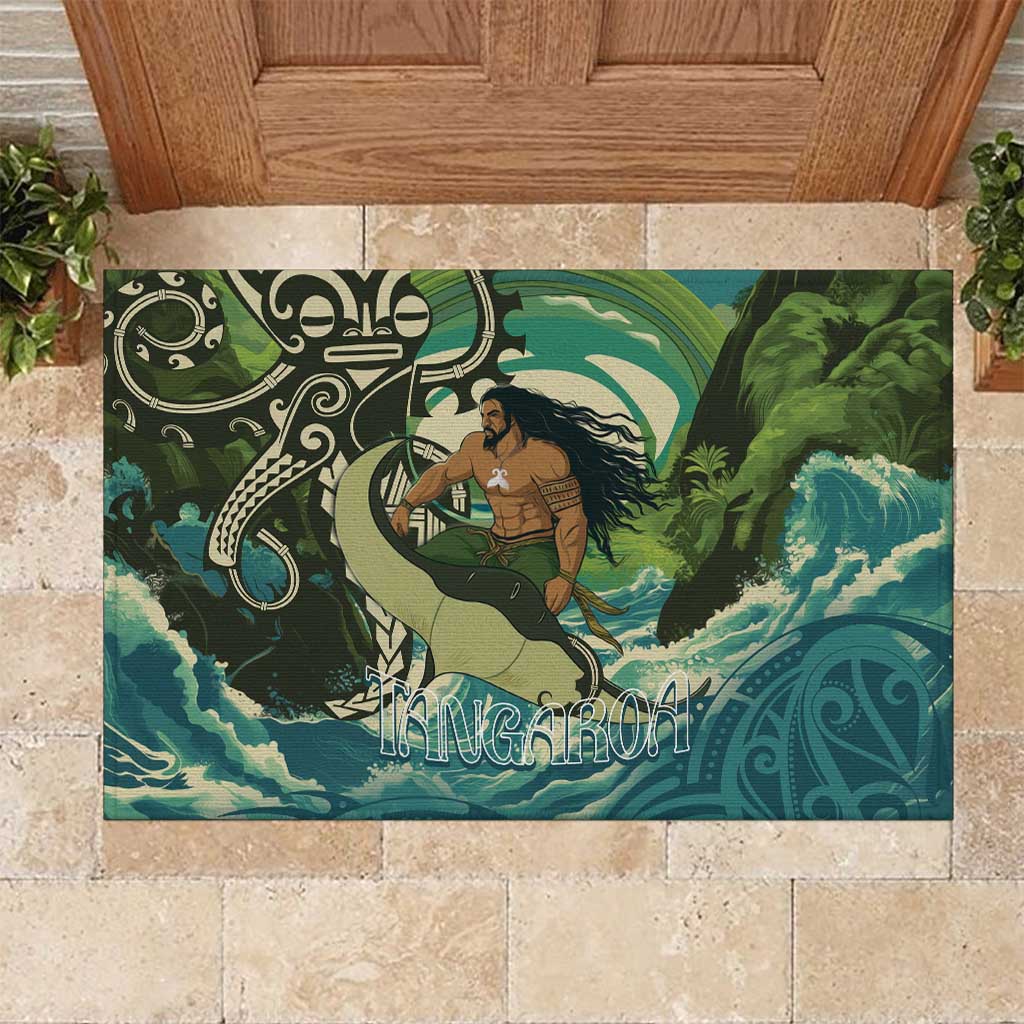 Aotearoa Tangaroa Atua Rubber Doormat New Zealand God Of The Ocean LT14 Cyan - Polynesian Pride
