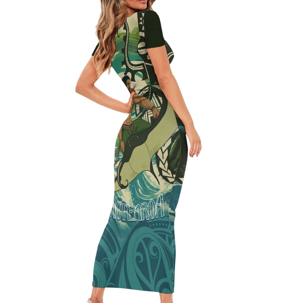 Aotearoa Tangaroa Atua Short Sleeve Bodycon Dress New Zealand God Of The Ocean