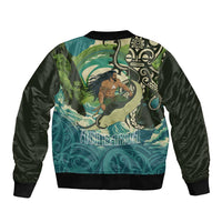 Aotearoa Tangaroa Atua Sleeve Zip Bomber Jacket New Zealand God Of The Ocean