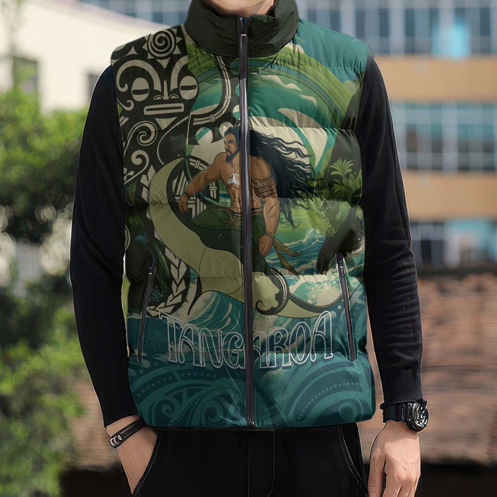 Aotearoa Tangaroa Atua Sleeveless Puffer Jacket New Zealand God Of The Ocean - Polynesian Pride