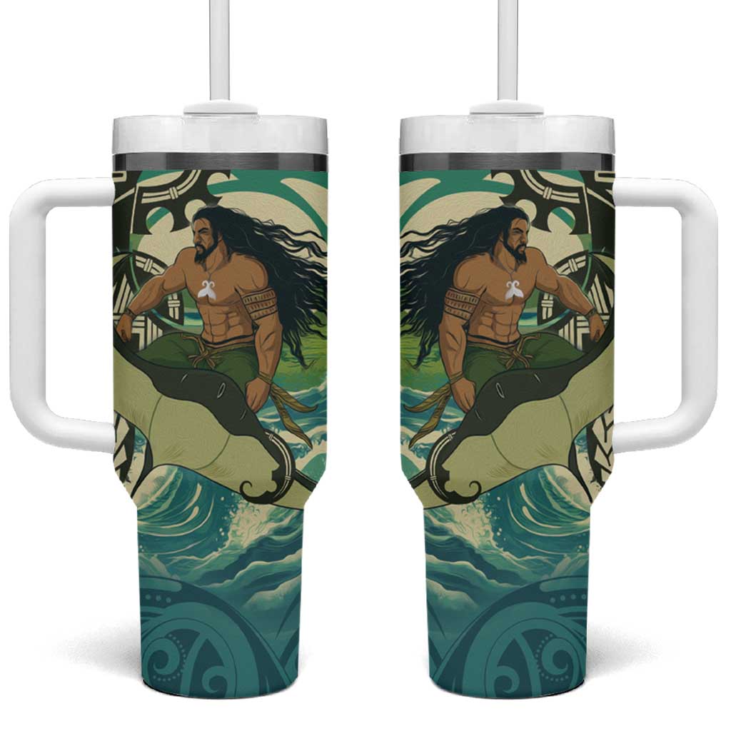 Aotearoa Tangaroa Atua Tumbler With Handle New Zealand God Of The Ocean LT14 One Size: 40 oz Cyan - Polynesian Pride