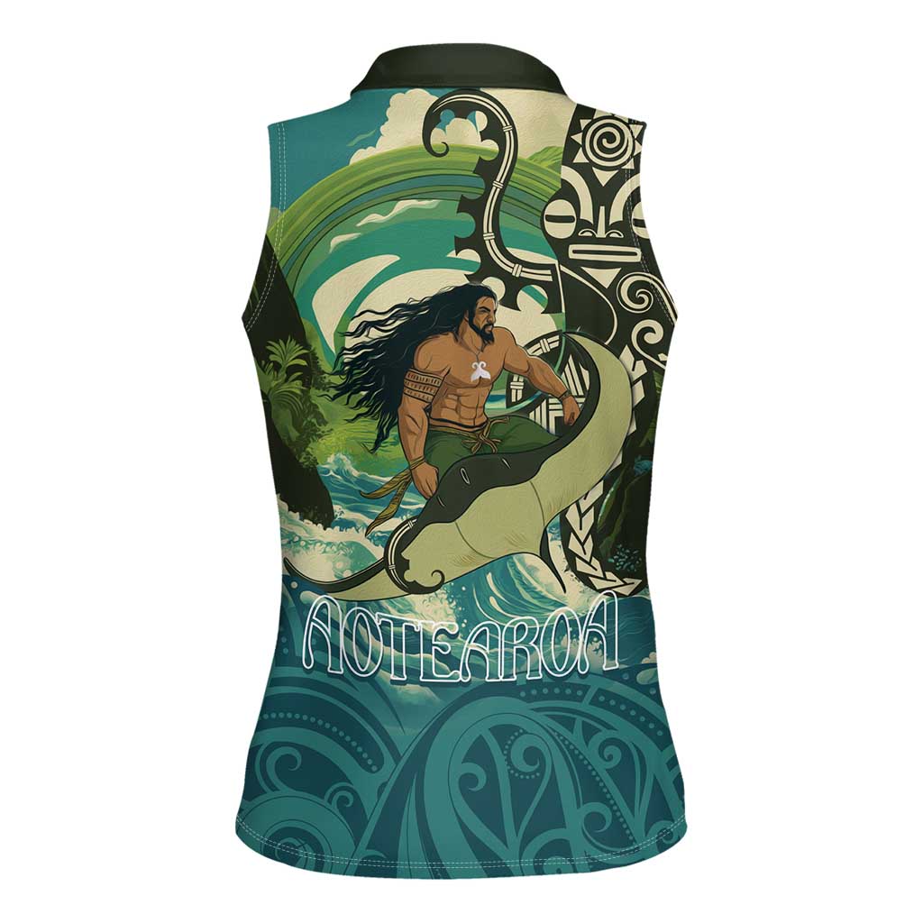 Aotearoa Tangaroa Atua Women Sleeveless Polo Shirt New Zealand God Of The Ocean LT14 - Polynesian Pride