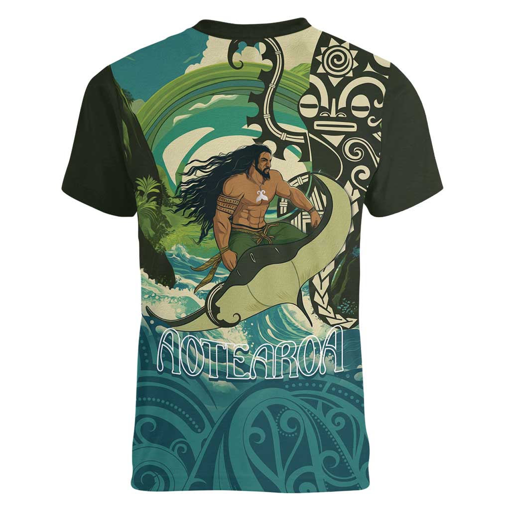 Aotearoa Tangaroa Atua Women V-Neck T-Shirt New Zealand God Of The Ocean LT14 - Polynesian Pride