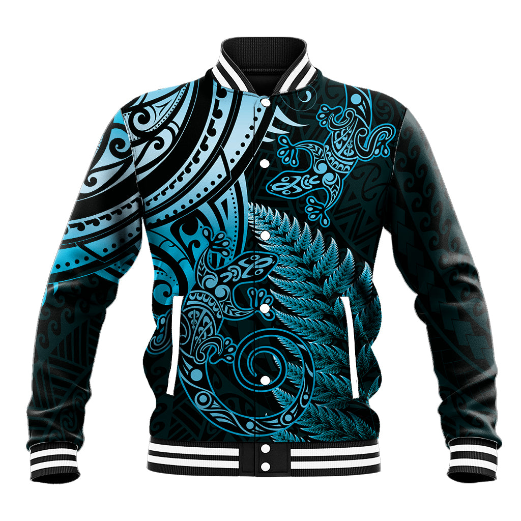 New Zealand Lizard Baseball Jacket Silver Fern Aotearoa Maori Blue Version LT14 Unisex Blue - Polynesian Pride