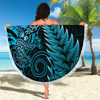 New Zealand Lizard Beach Blanket Silver Fern Aotearoa Maori Blue Version