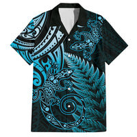 New Zealand Lizard Family Matching Long Sleeve Bodycon Dress and Hawaiian Shirt Silver Fern Aotearoa Maori Blue Version LT14 Dad's Shirt - Short Sleeve Blue - Polynesian Pride