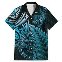 New Zealand Lizard Family Matching Mermaid Dress and Hawaiian Shirt Silver Fern Aotearoa Maori Blue Version LT14 Dad's Shirt - Short Sleeve Blue - Polynesian Pride