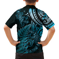 New Zealand Lizard Family Matching Off Shoulder Short Dress and Hawaiian Shirt Silver Fern Aotearoa Maori Blue Version LT14 - Polynesian Pride