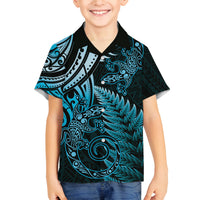 New Zealand Lizard Family Matching Off Shoulder Short Dress and Hawaiian Shirt Silver Fern Aotearoa Maori Blue Version LT14 Son's Shirt Blue - Polynesian Pride