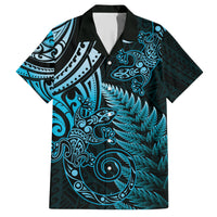 New Zealand Lizard Family Matching Short Sleeve Bodycon Dress and Hawaiian Shirt Silver Fern Aotearoa Maori Blue Version LT14 Dad's Shirt - Short Sleeve Blue - Polynesian Pride
