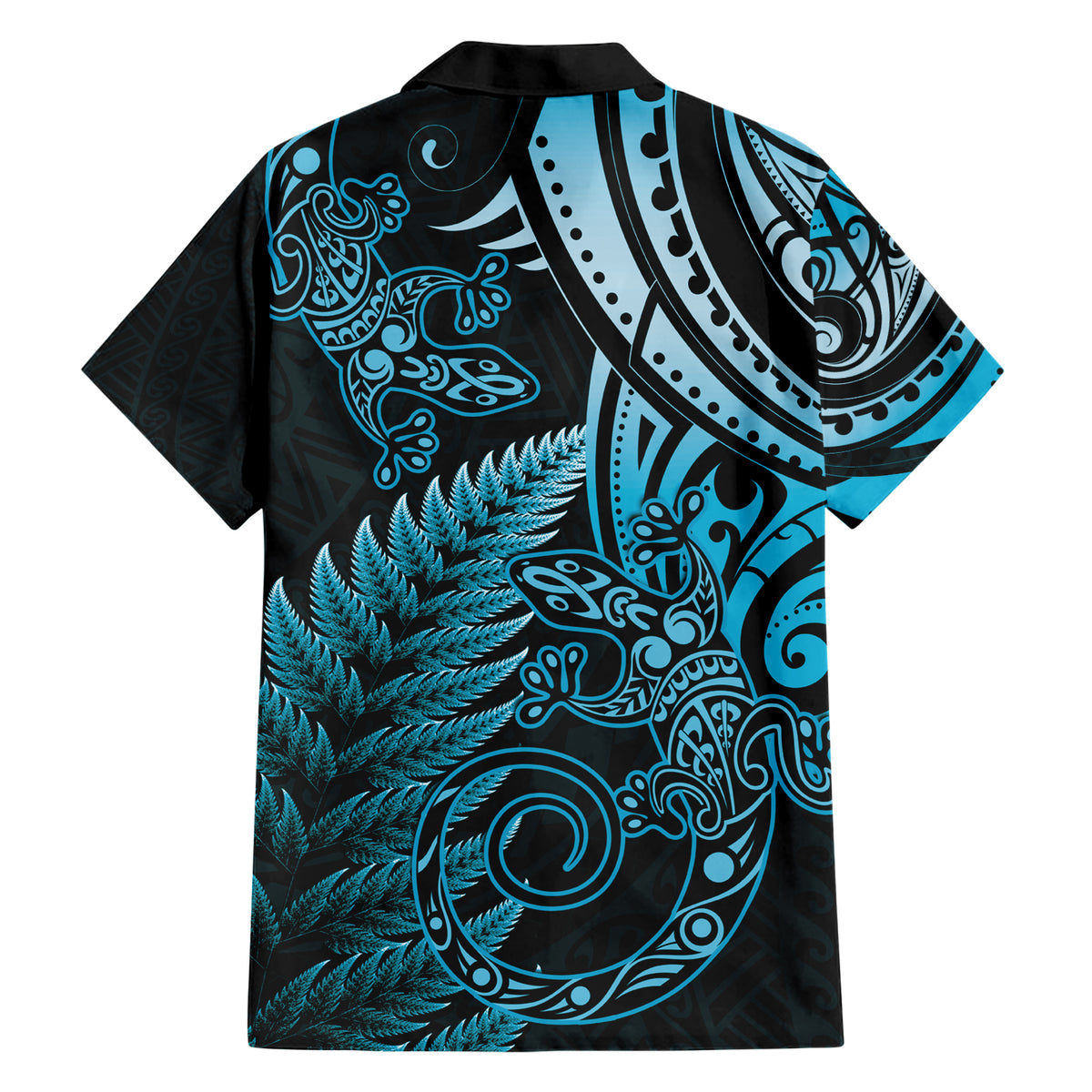 New Zealand Lizard Family Matching Short Sleeve Bodycon Dress and Hawaiian Shirt Silver Fern Aotearoa Maori Blue Version LT14 - Polynesian Pride