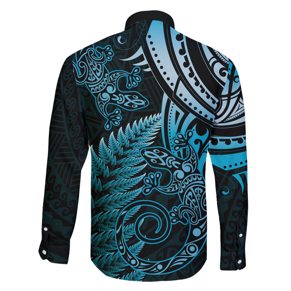New Zealand Lizard Family Matching Short Sleeve Bodycon Dress and Hawaiian Shirt Silver Fern Aotearoa Maori Blue Version LT14 - Polynesian Pride