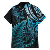 New Zealand Lizard Family Matching Tank Maxi Dress and Hawaiian Shirt Silver Fern Aotearoa Maori Blue Version LT14 - Polynesian Pride