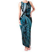 New Zealand Lizard Family Matching Tank Maxi Dress and Hawaiian Shirt Silver Fern Aotearoa Maori Blue Version LT14 Mom's Dress Blue - Polynesian Pride
